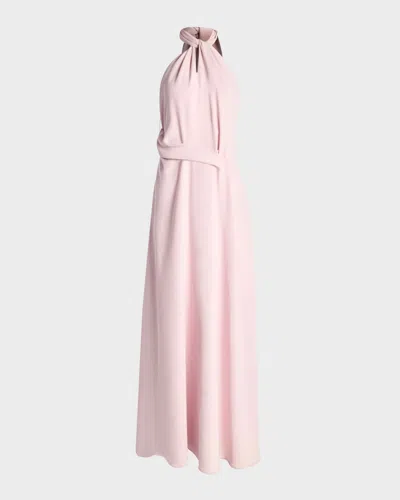 Kate Barton Kate Twist-front Halter Crepe Gown In Pink