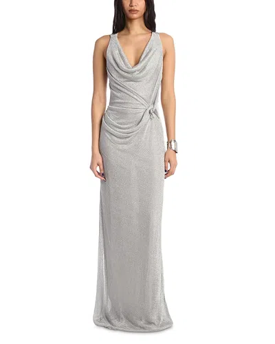 Kate Barton Knit Gathered Cowl Neck Dress In Gray