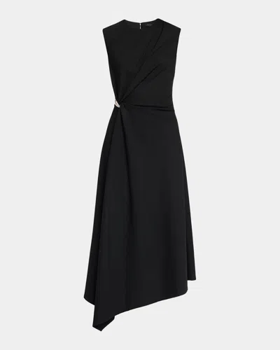 Kate Barton Odette Draped Lightweight Wool Midi Dress In Black
