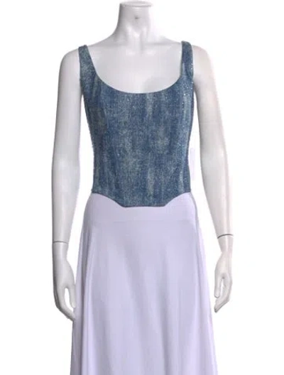 Pre-owned Kate Barton Printed Scoop Neck Top In Blue/white