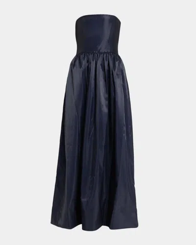 Kate Barton Winnie Strapless Liquid-look Gown In Blue