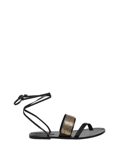 Kate Cate Ayda Crystal Laced Flat Sandal In Black