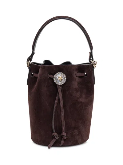 Kate Cate Mini Bucket Shoulder Bag With Handle In Dark Brown