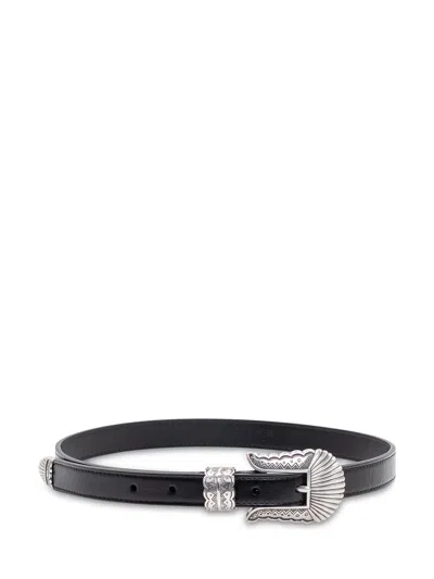 Kate Cate Thin Kim Belt With Engraved Buckle In Black