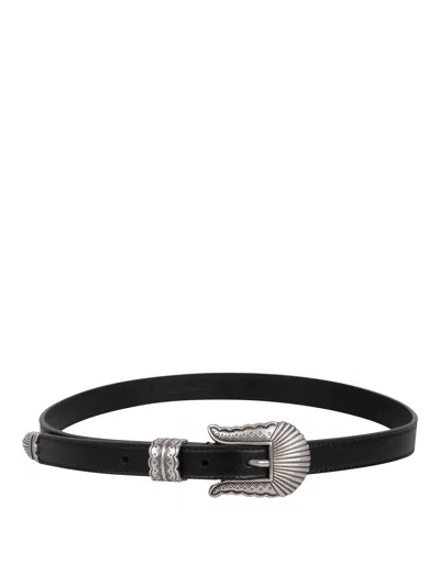 Kate Cate Thin Kim Leather Belt In Negro