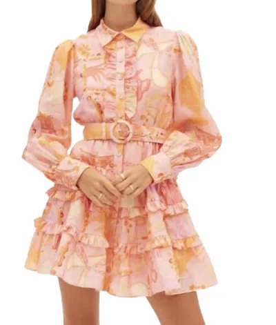 Kate Ford Ethelinda Frilled Layered Mini Dress In Pink In Orange