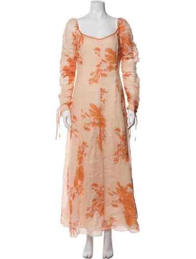Pre-owned Kate Ford Floral Print Long Dress In Orange