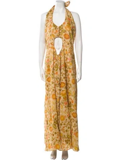 Pre-owned Kate Ford Floral Print Long Dress W/ Tags In Yellow