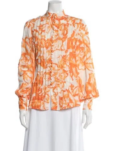Pre-owned Kate Ford Floral Print Long Sleeve Blouse In Orange