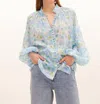 Kate Ford Poinsettia Buttoned Blouse In Blue Multi In Multi
