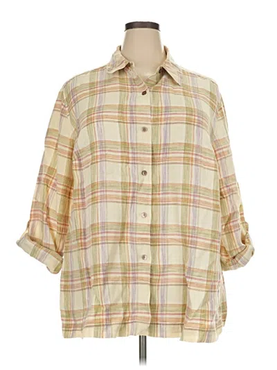Pre-owned Kate Hill 3/4 Sleeve Button Down Shirt In Tan