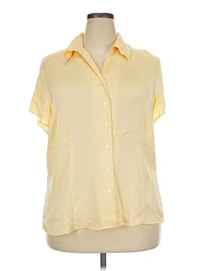 Pre-owned Kate Hill Short Sleeve Silk Top Yellow Collared Neckline Tops