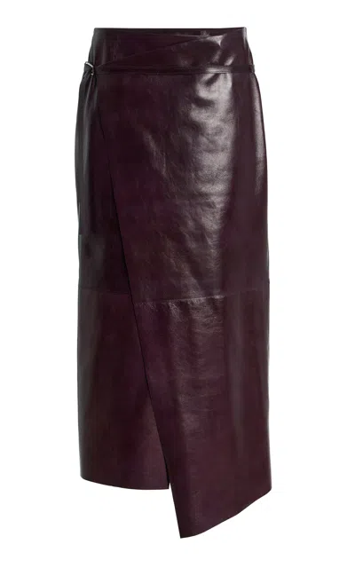 Kate Hundley Asymmetrical Wrapped Leather Midi Skirt In Purple