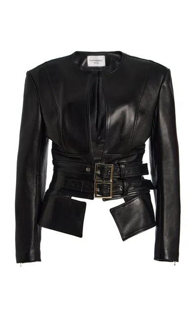Kate Hundley Belted Leather Jacket In Black