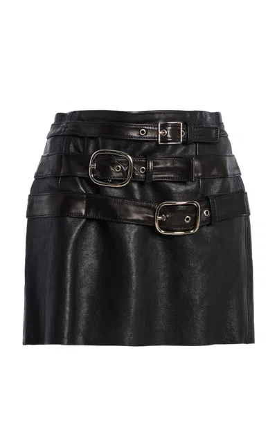 Kate Hundley Belted Leather Mini Skirt In Black