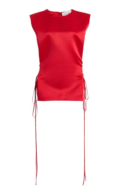 Kate Hundley Boxy Lace-up Satin Top In Red