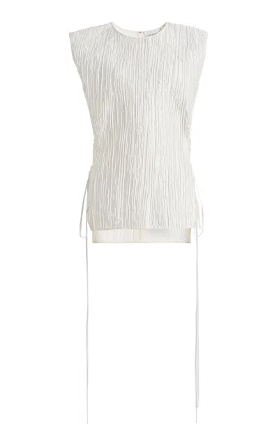 Kate Hundley Boxy Lace-up Silk-blend Top In White