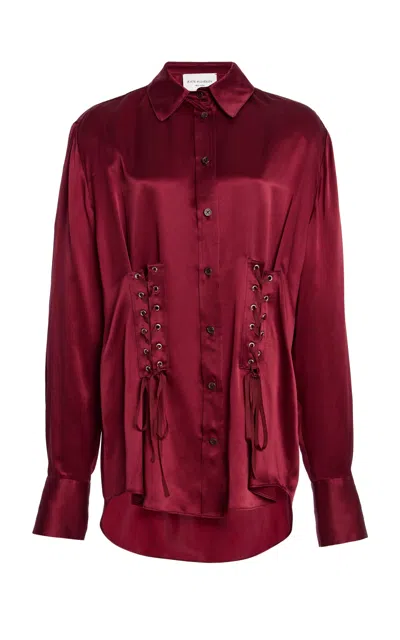 Kate Hundley Buttondown Silk Shirt In Burgundy