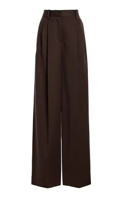Kate Hundley Double Pleated Wool Wide-leg Pants In Brown