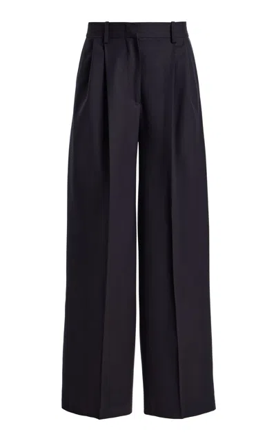 Kate Hundley Double Pleated Wool Wide-leg Pants In Purple