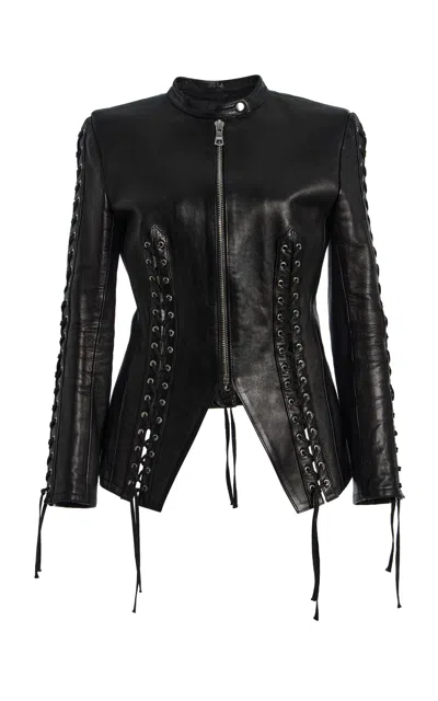 Kate Hundley Eloise Lace-up Leather Jacket In Black