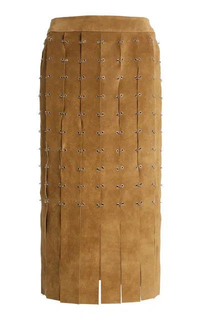 Kate Hundley Fringed Suede Midi Skirt In Brown