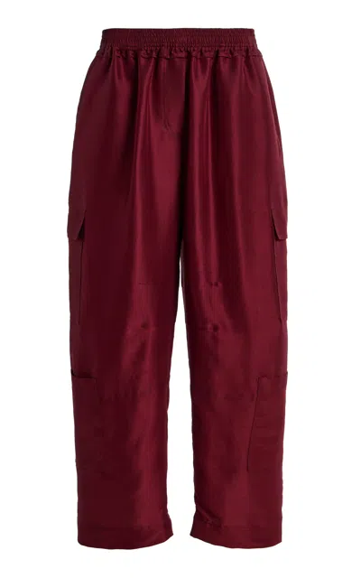 Kate Hundley Horseshoe Silk Wide-leg Cargo Pants In Burgundy
