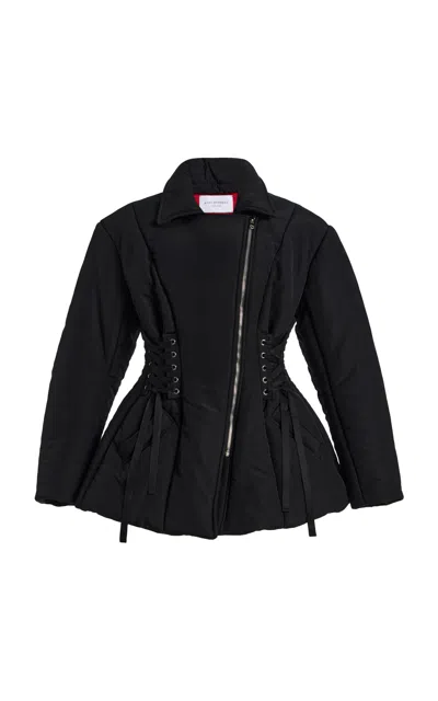 Kate Hundley Lace-up Hourglass Puffer Jacket In Black