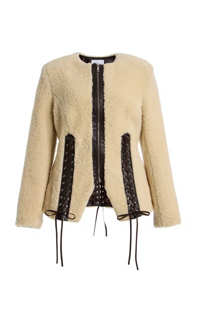 Kate Hundley Lace-up Shearling Jacket In White