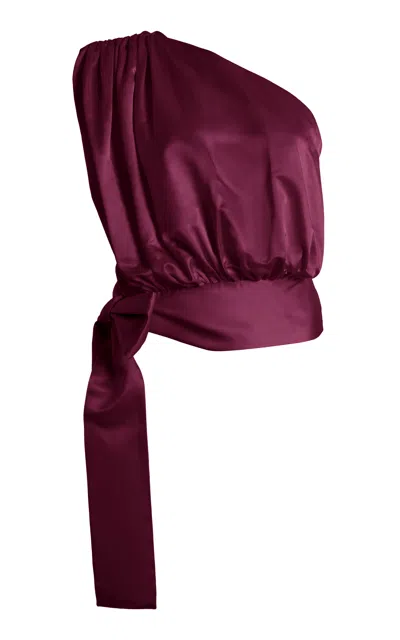 Kate Hundley One Shoulder Silk Top In Purple