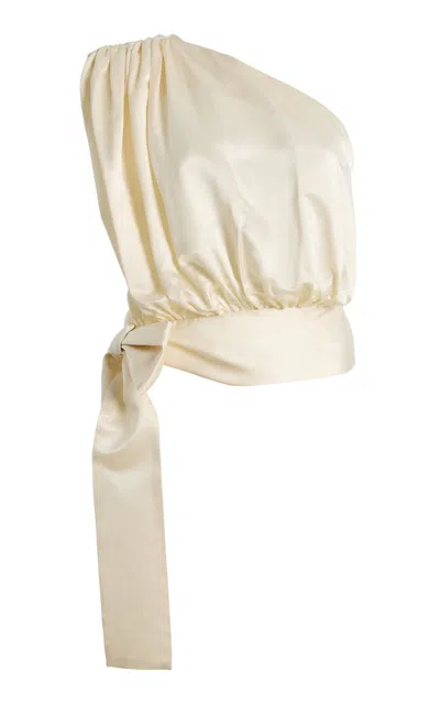 Kate Hundley One Shoulder Silk Top In White