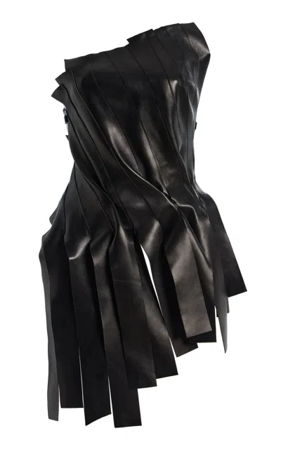Kate Hundley Pleated Leather Top In Black