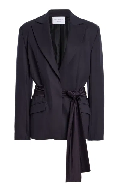 Kate Hundley Sash Waist Wool-silk Blazer In Purple
