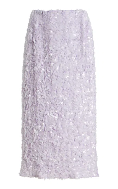 Kate Hundley Sequined Pencil Midi Skirt In Purple