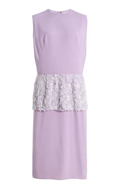 Kate Hundley Sleeveless Peplum Silk-blend Midi Dress In Purple