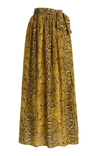 Kate Hundley Wrapped Snake Silk Maxi Skirt In Animal Print