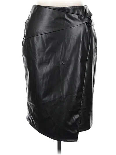 Pre-owned Kate Kasin Faux Leather Skirt In Black