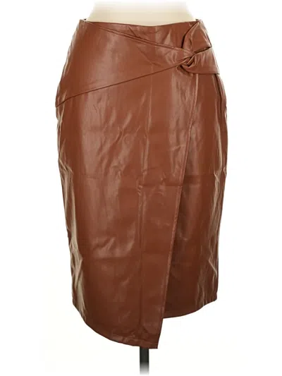 Pre-owned Kate Kasin Faux Leather Skirt In Brown
