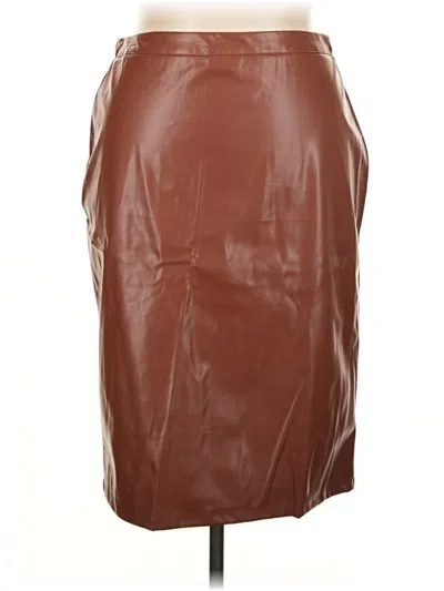 Pre-owned Kate Kasin Faux Leather Skirt In Brown