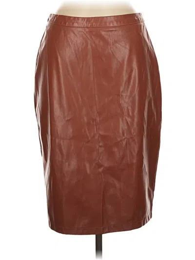 Pre-owned Kate Kasin Faux Leather Skirt In Brown