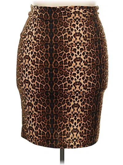 Pre-owned Kate Kasin Faux Leather Skirt In Brown