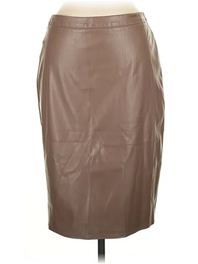 Pre-owned Kate Kasin Faux Leather Skirt In Brown