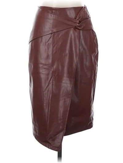 Pre-owned Kate Kasin Faux Leather Skirt In Brown