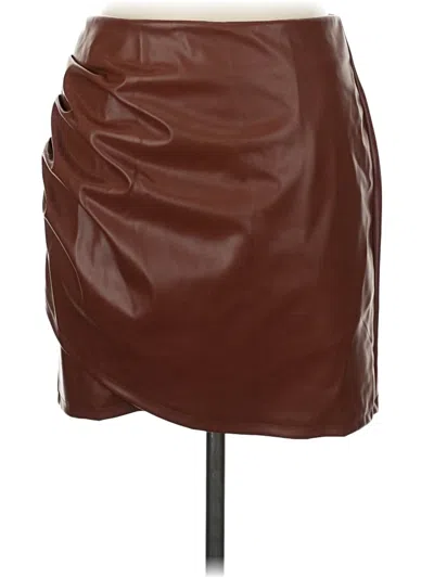 Pre-owned Kate Kasin Faux Leather Skirt In Brown