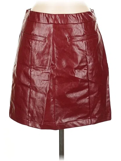 Pre-owned Kate Kasin Faux Leather Skirt In Burgundy