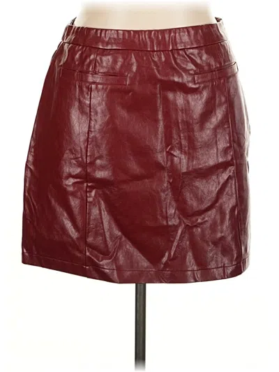 Pre-owned Kate Kasin Faux Leather Skirt In Burgundy