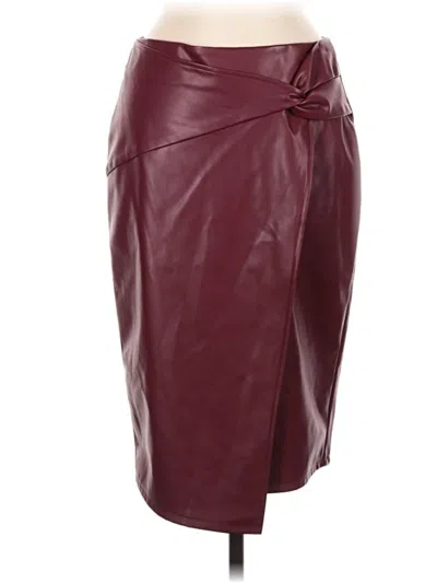 Pre-owned Kate Kasin Faux Leather Skirt In Burgundy