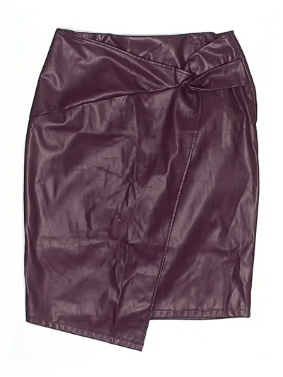 Pre-owned Kate Kasin Faux Leather Skirt In Burgundy