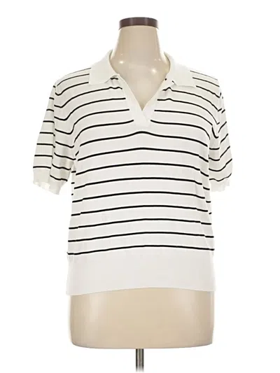 Pre-owned Kate Kasin Short Sleeve Top Ivory V-neck Tops