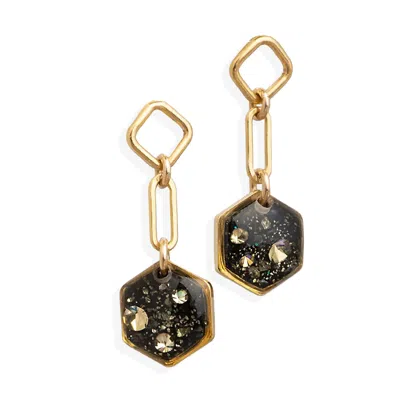 Kate Koel Women's Black / Gold Galaxy Gold Drop Earrings In Black/gold